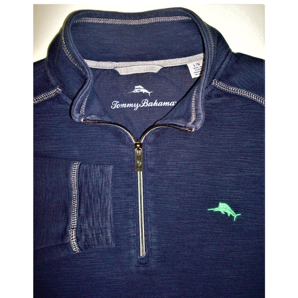 TOMMY BAHAMA Slate Blue Knit Textured Qtr 1/2 Zip Pullover Sweater